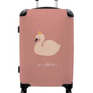 NoBoringSuitcases.com© Koffer Schwan - Rosa - Krone - Du bist fabelhaft - Sprichwörter 67x43x25cm, 4 Rollen, Mittelgroßer Koffer für Mädchen, Kinder Trolley