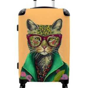 NoBoringSuitcases.com© Koffer Tiere - Katze - Brille - Blumen - Hippie 67x43x25cm, 4 Rollen, Mittelgroßer Koffer für Erwachsene, Reisekoffer