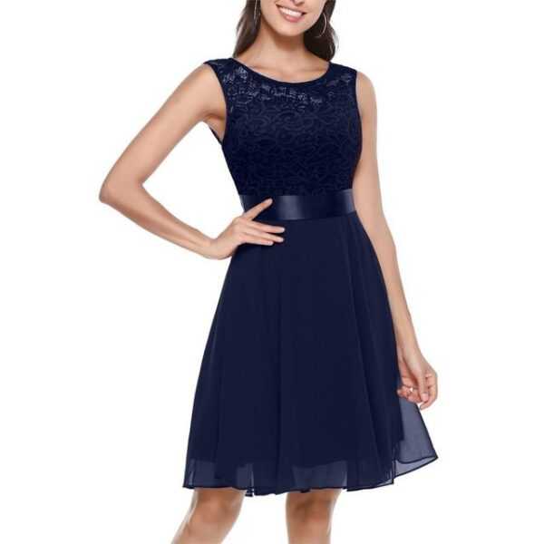 Orient Phoenix Abendkleid Damen Freizeit Rundhals ärmellos Cocktailkleid Midikleid Mit Gürtel Slim-Fit einfarbig Spitze Abendkleid Große Größen Party Ballkleid