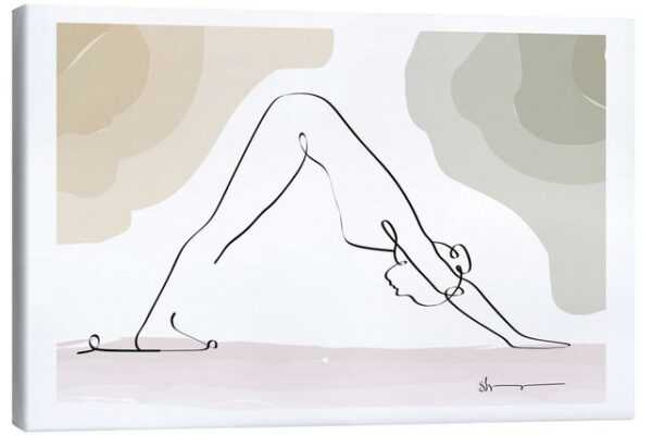 Posterlounge Leinwandbild Yoga In Art, Herabschauender Hund (Adhomukha Shvanasana), Fitnessraum Japandi Illustration