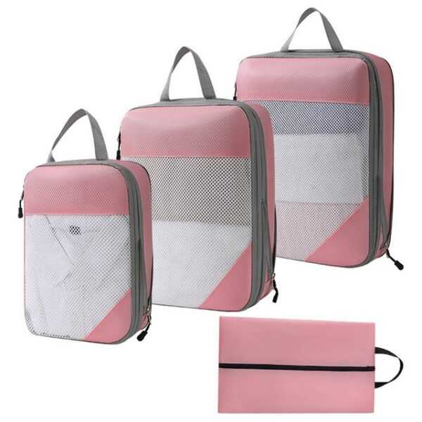 REDOM Kofferorganizer Koffer Organizer Reise Kleidertasche Kleider Kompression Beutel Tasche (Set 4 Stück Klein Mittel Groß mit Schuhbeutel, 4-tlg., Kompressions Verpackungswürfel, Kleidertaschen), 4 Aufbewahrungsbeutel Kompressions Beutel für Reisen