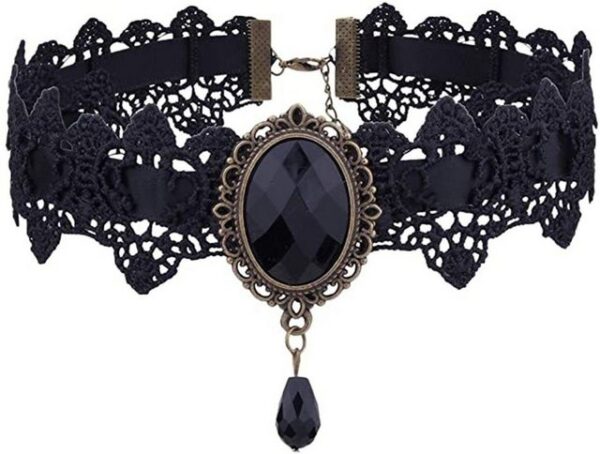 SOTOR Choker (Halskette für Frauen Gothic Schwarz Spitze Halskette für Halloween Punk Steampunk Kostüm Party Retro Lolita Viktorianischen Choker Halloween Vampir Anhänger Kette, 1-tlg)