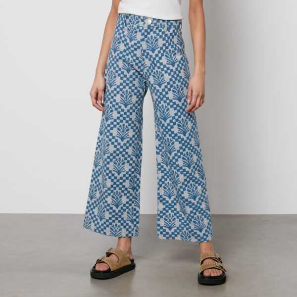 SZ Blockprints Disco Printed Denim Wide-Leg Trousers - S