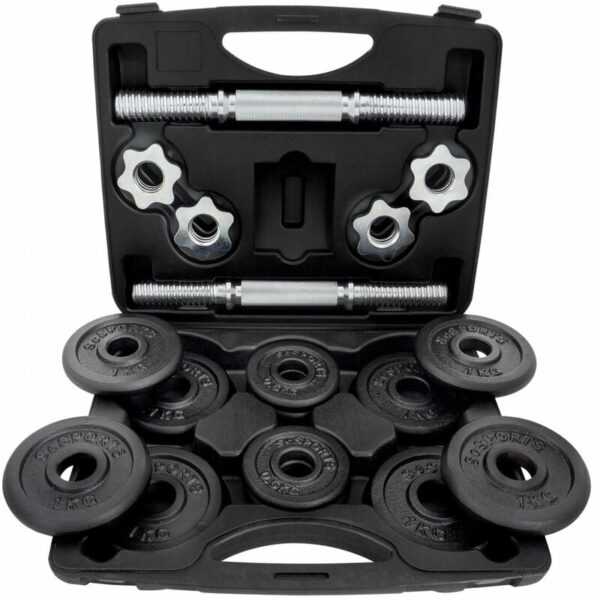 ScSPORTS® Kurzhanteln - Set, 15 kg, mit Koffer, Verstellbar, 4x0,5 / 8x1 kg, Gusseisen, 30mm, Sternverschluss, Schwarz - Kurzhantel Set, Hantelset,