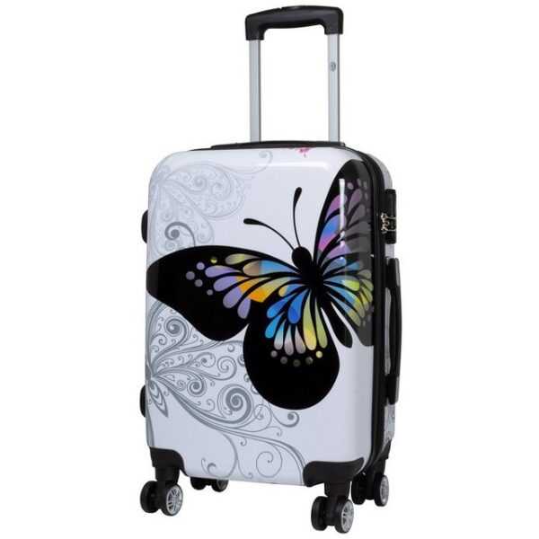 Trendyshop365 Hartschalen-Trolley Butterfly, bunter Koffer mit Schmetterlings-Motiv, 3 Größen, 4 Rollen, Zahlenschloss, Polycarbonat, Dehnfalte