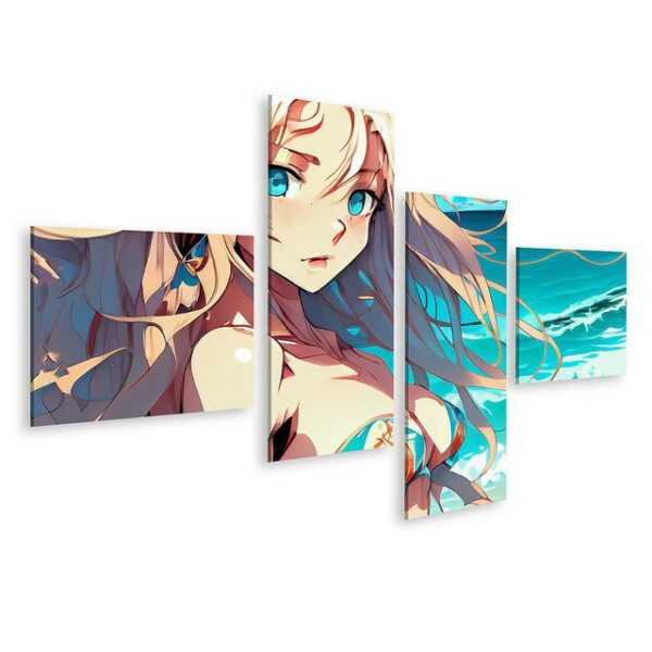 islandburner Leinwandbild Anime Girl Long Blue Hair Cosplay Manga Bilder