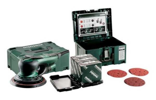 metabo Exzenterschleifer SXE 150-2.5 BL Set, max. 10000 U/min, Im MetaLoc Koffer mit Metaloc Schleifmittel-Set