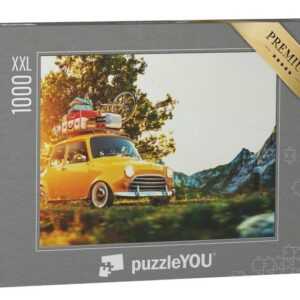 puzzleYOU Puzzle Retro-Auto mit Koffern und Fahrrad, 1000 Puzzleteile, puzzleYOU-Kollektionen Autos