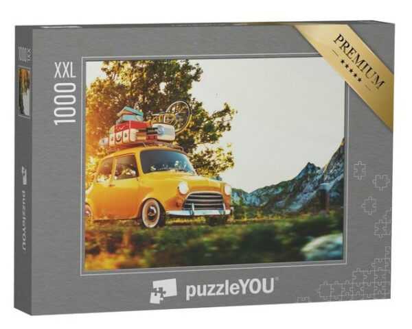 puzzleYOU Puzzle Retro-Auto mit Koffern und Fahrrad, 1000 Puzzleteile, puzzleYOU-Kollektionen Autos