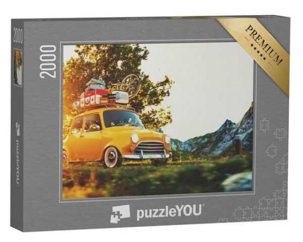 puzzleYOU Puzzle Retro-Auto mit Koffern und Fahrrad, 2000 Puzzleteile, puzzleYOU-Kollektionen Autos