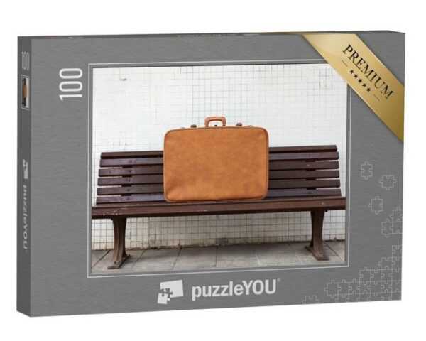 puzzleYOU Puzzle Vintage-Koffer auf einer Bank, 100 Puzzleteile, puzzleYOU-Kollektionen Nostalgie