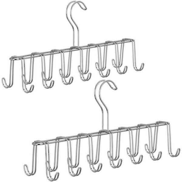 2 x Gürtelhalter, Krawattenhalter aus Metall, platzsparend, je 14 Haken, Krawatten & Gürtel, Kleiderschrank, silber