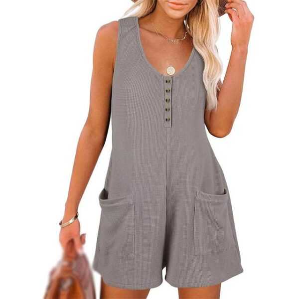 AFAZ New Trading UG Jumpsuit Damen-Overall, lässig, Knopftasche, Weste, Frühling und Sommer, Grau