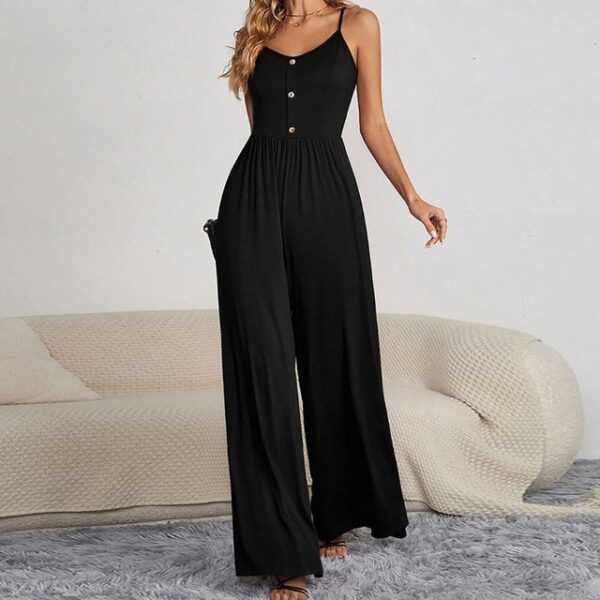 AFAZ New Trading UG Jumpsuit Einfarbiger, ärmelloser, lockerer Sommer-Overall in Schwarz für Damen