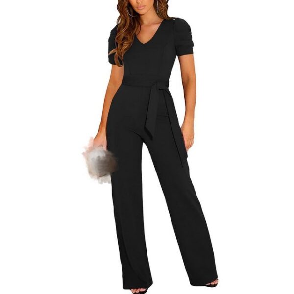 AFAZ New Trading UG Jumpsuit Jumpsuit Damen Elegant Kurzarm Lang Overall Hosenanzug V-Ausschnitt