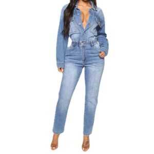 AFAZ New Trading UG Jumpsuit Sommer Damen gewaschene modische Langarm-Jumpsuit-Jeans