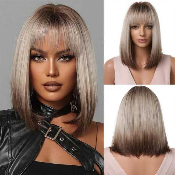 AFAZ New Trading UG Kostüm-Perücke Kurze Gerade Braun Blonde Ombre Bob Perücken für Frauen Cosplay