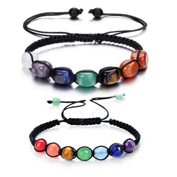 Alster Herz Perlenarmband Set 2er Set 7 Chakra Armband unisex, Yoga, Glücksarmband, J0552 (2-tlg), Set enthält 2 Bänder, verstellbare Länge