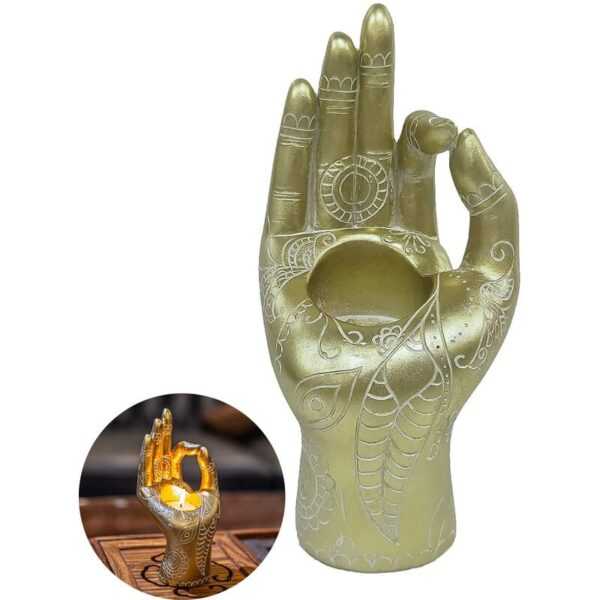 Buddha-Yoga-Kerzenhalter, Mudra-Hand-Tischplatte, Teelichthalter, Dekoration, Statuen, Heimbüro, Sammlerfiguren zum Entspannen, Geschenk