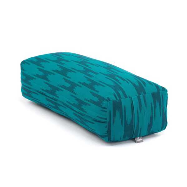 Ethno Collection: Salamba (rechteckig) Yoga-Bolster Ikat-Webstoff, blau-grün gem., Dinkelhülsen