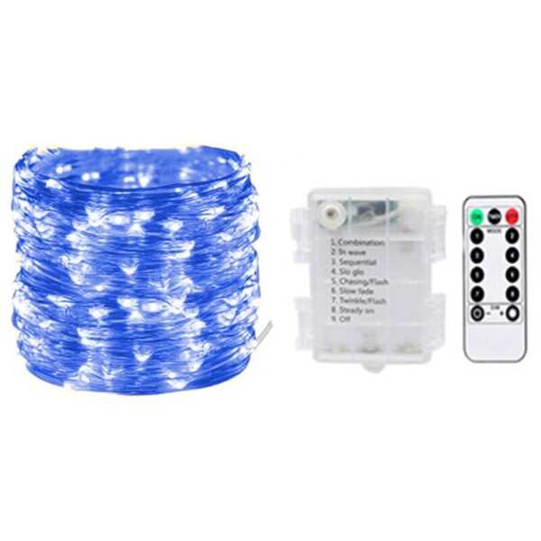 Fairy LED String Lights, batteriebetrieben, mit Fernbedienung, für Schlafzimmer, Hof, Garten, blau, 66ft, 200