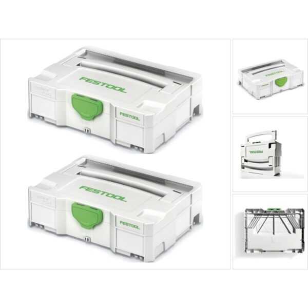 Festool 2 x Systainer T-LOC SYS 1 TL Werkzeug Koffer lichtgrau koppelbar ( 497563 )