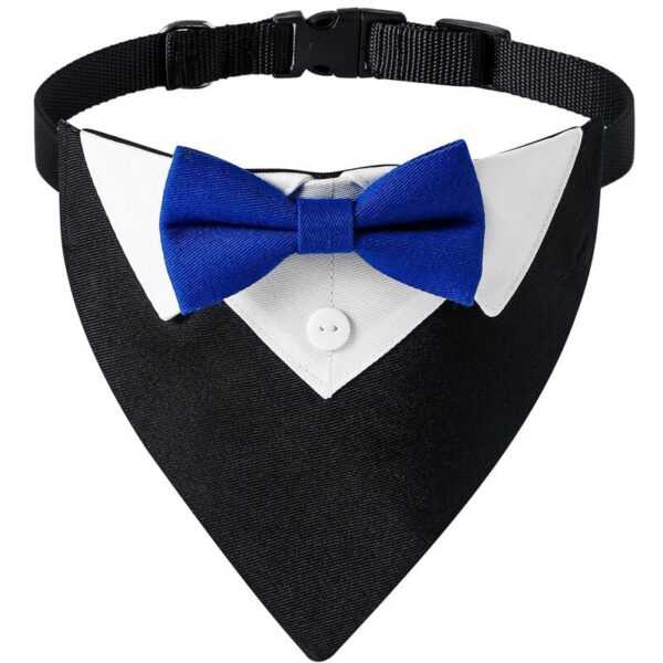 Hund Ehering Bandana Hundehalsband mit Fliege Krawatte Designs Verstellbarer Kragen formelle Smoking Hund Bowtie Black+Blue Bow-m