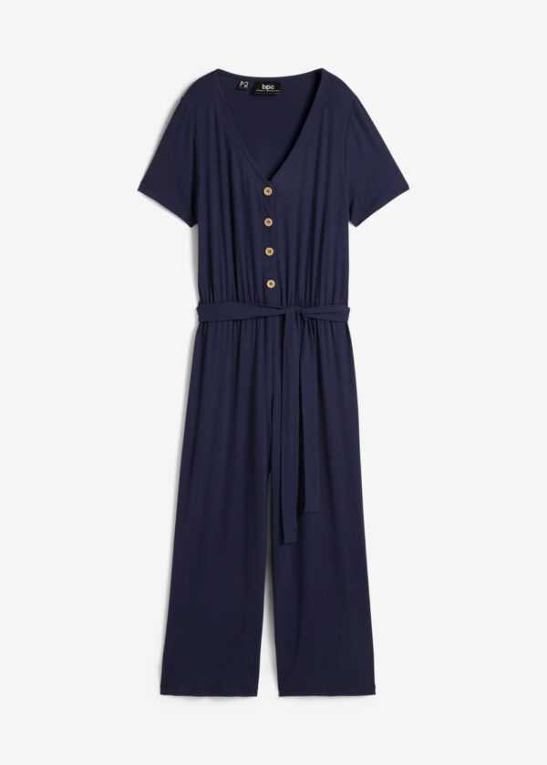 Jersey-Jumpsuit mit V-Ausschnitt, kurzarm