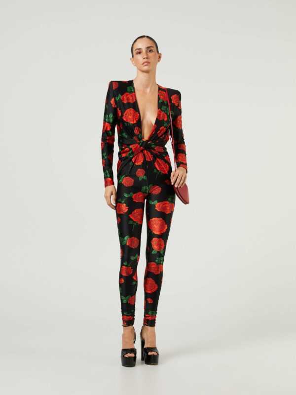 Jumpsuit mit Rosen-Print Schwarz