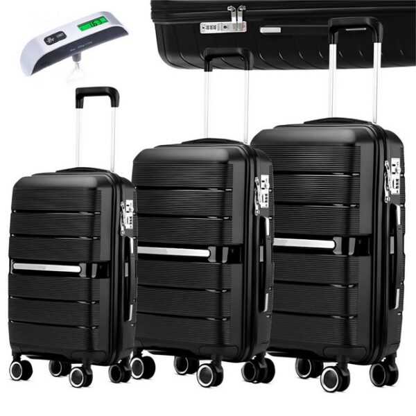 KESSMANN Kofferset 3 teilig Hartschalenkofferset M L XL Koffer + Digitale Kofferwaage, 4 Rollen, (Reisekofferset, 4 tlg., Schloss Teleskopgriff Gepäck Urlaub Zubehör Reise Hartschale Trolley), Reisetasche Kofferset groß mittel klein Handgepäck Gepäck Rollkoffer