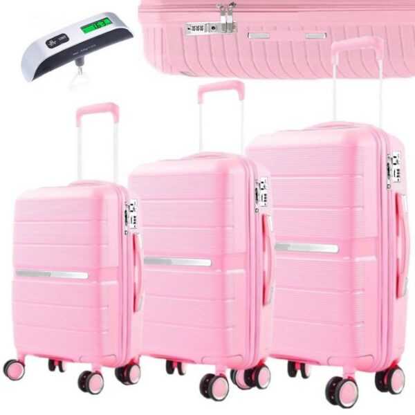 KESSMANN Kofferset 3 teilig Hartschalenkofferset M L XL Koffer + Digitale Kofferwaage, 4 Rollen, (Reisekofferset, 4 tlg., Schloss Teleskopgriff Gepäck Urlaub Zubehör Reise Hartschale Trolley), Reisetasche Kofferset groß mittel klein Handgepäck Gepäck Rollkoffer