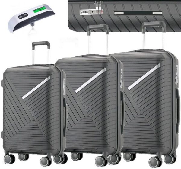 KESSMANN Kofferset 3 teilig Hartschalenkofferset M L XL Koffer + Digitale Kofferwaage, 4 Rollen, (Reisekofferset, 4 tlg., Schloss Teleskopgriff Gepäck Urlaub Zubehör Reise Hartschale Trolley), Reisetasche Kofferset groß mittel klein Handgepäck Gepäck Rollkoffer