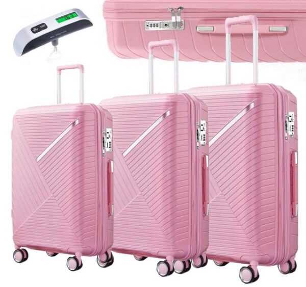 KESSMANN Kofferset 3 teilig Hartschalenkofferset M L XL Koffer + Digitale Kofferwaage, 4 Rollen, (Reisekofferset, 4 tlg., Schloss Teleskopgriff Gepäck Urlaub Zubehör Reise Hartschale Trolley), Reisetasche Kofferset groß mittel klein Handgepäck Gepäck Rollkoffer