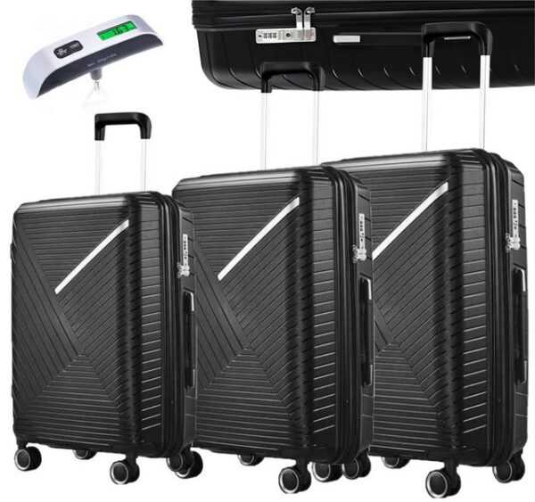 KESSMANN Kofferset 3 teilig Hartschalenkofferset M L XL Koffer + Digitale Kofferwaage, 4 Rollen, (Reisekofferset, 4 tlg., Schloss Teleskopgriff Gepäck Urlaub Zubehör Reise Hartschale Trolley), Reisetasche Kofferset groß mittel klein Handgepäck Gepäck Rollkoffer