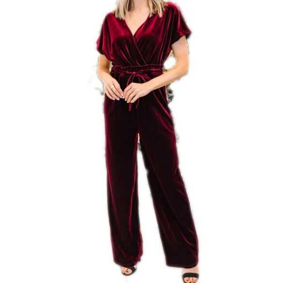 KIKI Jumpsuit Einfarbiger Jumpsuit aus Samt mit weitem Bein