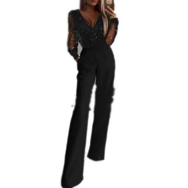 KIKI Overall Gepuderter Patchwork-Jumpsuit aus Mesh für Damen Jumpsuit