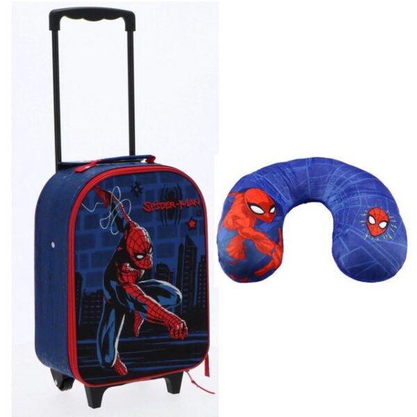 MARVEL Trolley Marvel Spiderman Kinder 2tlg Set Kinderkoffer Koffer Reisekissen, 2 Rollen