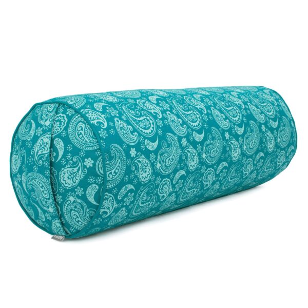 Maharaja Collection: Gemustertes Yoga-Bolster (rund), 'Paisley', petrol, Kapok