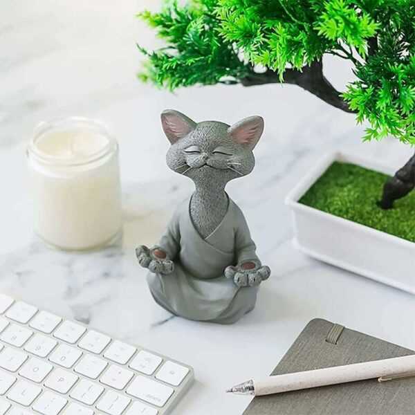 Minkurow - Meditationsstatue Katze Statue Zen Yoga Dekoration Figur Harz Meditation Yoga Dekoration Feng Shui Ornament Skulptur Sammlung Handwerk