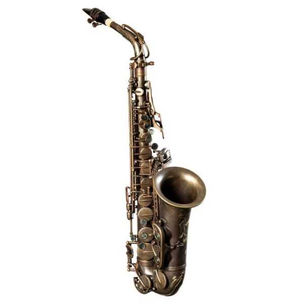 Monzani Saxophon, MZAS-580 Altsaxophon, Unlackiert, Messingkorpus, Handgraviert, Vintage Sound, Inklusive Mundstück und Wischer, Koffer und Tragegestell, Perfekte Intonation, Hochwertige Polster, Blaustahl Federn, Altsaxophon, Handgraviert, Vintage Sound