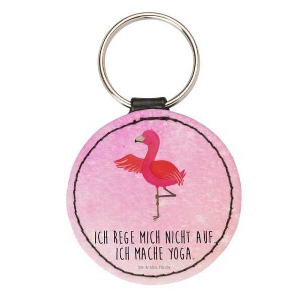 Mr. & Mrs. Panda Schlüsselanhänger Flamingo Yoga - Aquarell Pink - Geschenk, Anhänger, Taschenanhänger, (1-tlg), Liebevolles Design