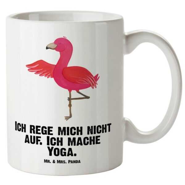 Mr. & Mrs. Panda Tasse Flamingo Yoga - Weiß - Geschenk, Achtsamkeit, Aufregen, Große Tasse, XL Tasse Keramik, Spülmaschinenfest