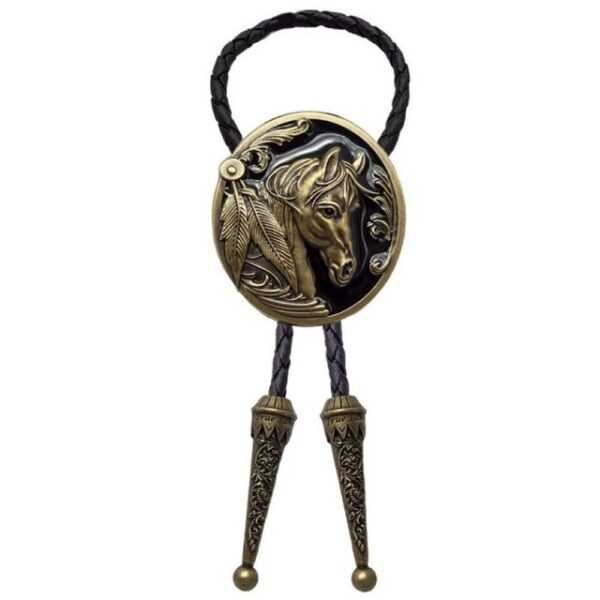 Running Bear Krawatte Westernkrawatte Cowboykrawatte Bolo Tie - Westernpferd, messingfarben