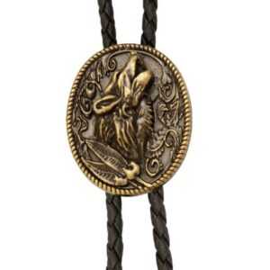 Running Bear Krawatte Westernkrawatte Cowboykrawatte Bolo Tie - Wolf, messingfarben