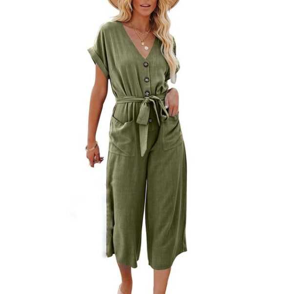 AFAZ New Trading UG Jumpsuit Sommerlicher Damen-Jumpsuit mit Taschen und Knöpfen und Schnürung