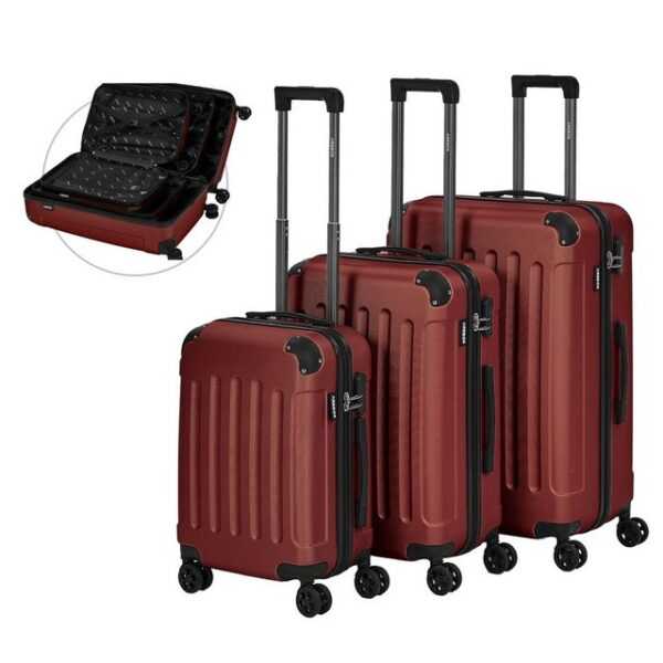 Arebos Koffer Reisekoffer 3er Set Hartschalen Koffer Trolley M-L-XL-Set, 4 Rollen