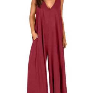 BlauWave Jumpsuit Sommerlicher lockerer Jumpsuit (1-tlg., Ärmellose V-Ausschnitt Hose mit weitem Bein) mit Taschen