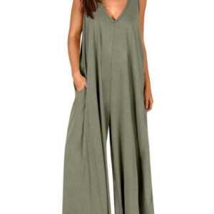 BlauWave Jumpsuit Sommerlicher lockerer Jumpsuit (1-tlg., Ärmellose V-Ausschnitt Hose mit weitem Bein) mit Taschen