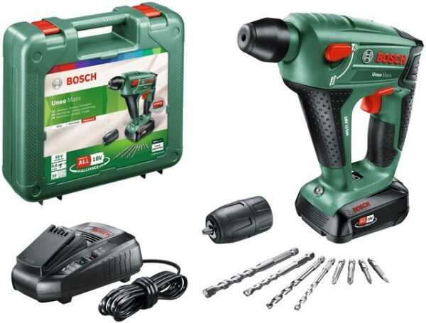 Bosch Home & Garden Akku-Bohrhammer Uneo Maxx, max. 900 U/min, (Set), inkl. 1 Akku, Ladegerät, Koffer