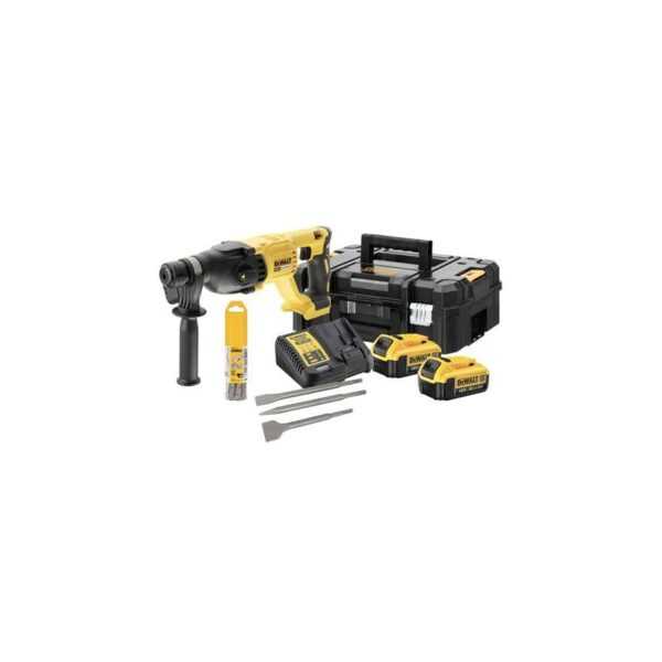 DEWALT Akku-Bohrhammer - SDS-PPLUS 2 Batterie 4.0Ah, Ladegerät, Koffer + 6 Bohrer und 3 Meißel - DCH133M2K